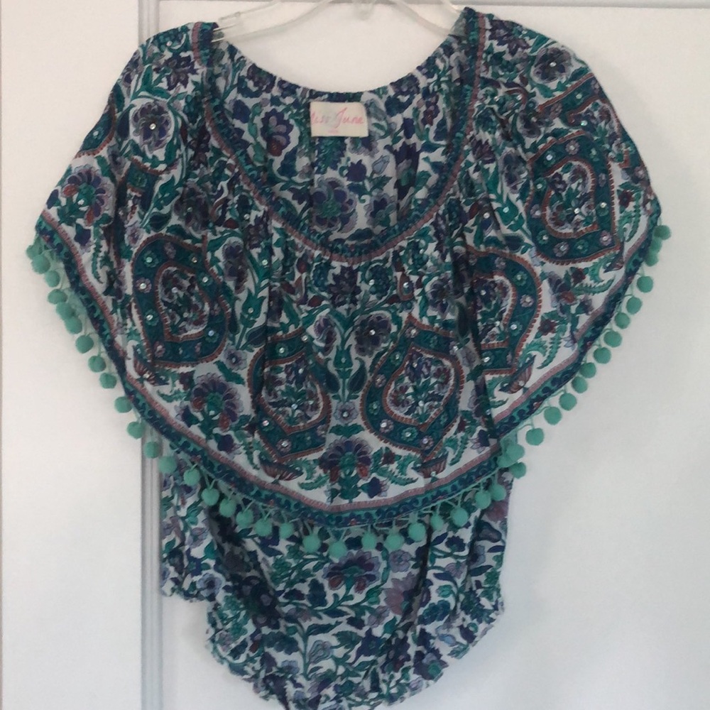 Off the shoulder pompom top